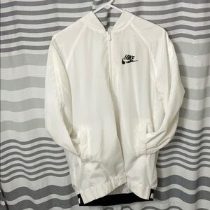 Nike White Windbreaker with Mock Neck and Swoosh